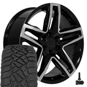 OE Wheels CV34 22x9 6x139.7 Gloss Black Machined Wheels 285-45-22 Sailun TerraMax RT Tires TPMS SET