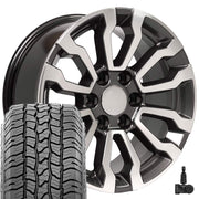 OE Wheels CV35 18x8.5 6x139.7 Gloss Gunmetal Machined Wheels 275-65-18 Ironman All Country A/T2 Tires TPMS SET