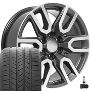 OE Wheels CV36 20x9 6x139.7 Gloss Gunmetal Machined Wheels 275-55-20 Goodyear Eagle LS2 Tires TPMS SET