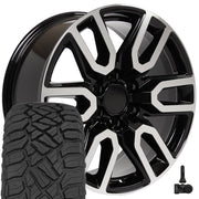 OE Wheels CV36 20x9 6x139.7 Gloss Black Machined Wheels 275-55-20 Sailun TerraMax RT Tires TPMS SET