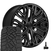 OE Wheels CV37 20x9 6x139.7 Satin Black with Milled Edge Wheels 275-55-20 Sailun TerraMax RT Tires TPMS SET