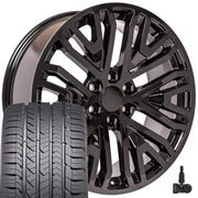 OE Wheels CV37 22x9 6x139.7 Gloss Black Wheels 285-45-22 Goodyear Eagle Sport Tires TPMS SET