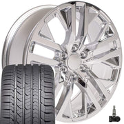 OE Wheels CV38 22x9 6x139.7 Chrome Wheels 285-45-22 Goodyear Eagle Sport Tires TPMS SET
