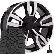 OE Wheels CV40 22x9 6x139.7 Gloss Black Machined Wheels 285-45-22 Sailun TerraMax RT Tires TPMS SET
