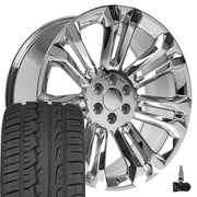 OE Wheels CV43 24x10 6x139.7 Chrome Wheels 295-35-24 Ironman iMove GEN 2 Tires TPMS SET