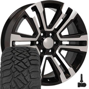 OE Wheels CV44 22x9 6x139.7 Gloss Black Machined Wheels 285-45-22 Sailun TerraMax RT Tires TPMS SET