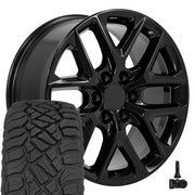 OE Wheels CV62 20x9 6x139.7 Gloss Black Wheels 275-55-20 Sailun TerraMax RT Tires TPMS SET