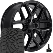 OE Wheels CV62 22x9 6x139.7 Satin Black Wheels 285-45-22 Sailun TerraMax RT Tires TPMS SET