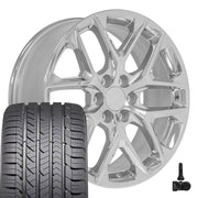 OE Wheels CV62 22x9 6x139.7 Chrome Wheels 285-45-22 Goodyear Eagle Sport Tires TPMS SET