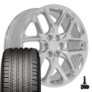 OE Wheels CV62 22x9 6x139.7 Chrome Wheels 285-45-22 Goodyear Eagle Touring Tires TPMS SET