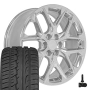 OE Wheels CV62 22x9 6x139.7 Chrome Wheels 285-45-22 Ironman iMove GEN 2 SUV Tires TPMS SET