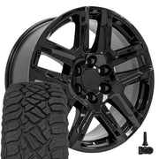 OE Wheels CV63 20x9 6x139.7 Gloss Black Wheels 275-55-20 Sailun TerraMax RT Tires TPMS SET