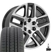OE Wheels CV63 20x9 6x139.7 Gloss Gunmetal Machined Wheels 275-55-20 Bridgestone Dueler Alenza HL Plus Tires TPMS SET
