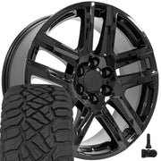 OE Wheels CV63 22x9 6x139.7 Gloss Black Wheels 285-45-22 Sailun TerraMax RT Tires TPMS SET