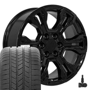 OE Wheels CV65 20x9 6x139.7 Gloss Black Wheels 275-55-20 Goodyear Eagle LS2 Tires TPMS SET