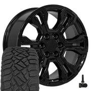 OE Wheels CV65 20x9 6x139.7 Gloss Black Wheels 275-55-20 Sailun TerraMax RT Tires TPMS SET