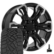 OE Wheels CV65 20x9 6x139.7 Gloss Black Machined Wheels 275-55-20 Sailun TerraMax RT Tires TPMS SET