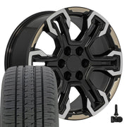 OE Wheels CV65 20x9 6x139.7 Satin Black Machined Face - Two Tone Wheels 275-55-20 Bridgestone Dueler Alenza HL Plus Tires TPMS SET