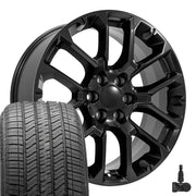 OE Wheels CV67 22x9 6x139.7 Satin Black Wheels 275-50-22 Bridgestone Alenza A/S 02 Tires TPMS SET