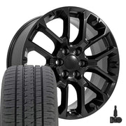 OE Wheels CV67 22x9 6x139.7 Satin Black Wheels 285-45-22 Bridgestone Dueler Alenza HL Tires TPMS SET