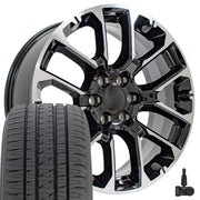 OE Wheels CV67 22x9 6x139.7 Gloss Black Machined Wheels 285-45-22 Bridgestone Dueler Alenza HL Tires TPMS SET