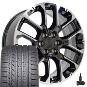 OE Wheels CV67 22x9 6x139.7 Gloss Black Machined Wheels 285-45-22 Goodyear Eagle Sport Tires TPMS SET