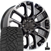 OE Wheels CV67 22x9 6x139.7 Gloss Black Machined Wheels 285-45-22 Sailun TerraMax RT Tires TPMS SET