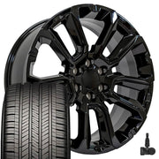OE Wheels CV68 22x9 6x139.7 Gloss Black Wheels 285-45-22 Goodyear Eagle Touring Tires TPMS SET