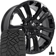 OE Wheels CV68 22x9 6x139.7 Satin Black Wheels 285-45-22 Sailun TerraMax RT Tires TPMS SET