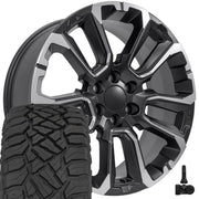 OE Wheels CV68 22x9 6x139.7 Satin Black with Milled Edge Wheels 285-45-22 Sailun TerraMax RT Tires TPMS SET