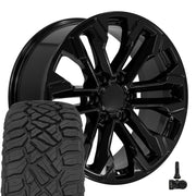 OE Wheels CV69 20x9 6x139.7 Gloss Black Wheels 275-55-20 Sailun TerraMax RT Tires TPMS SET
