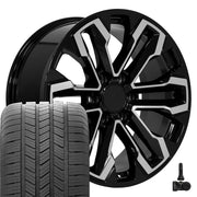 OE Wheels CV69 20x9 6x139.7 Gloss Black Machined Wheels 275-55-20 Goodyear Eagle LS2 Tires TPMS SET