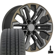 OE Wheels CV69 20x9 6x139.7 Satin Gunmetal Machined Face - Two Tone Wheels 275-55-20 Bridgestone Dueler Alenza HL Plus Tires TPMS SET