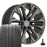 OE Wheels CV69 20x9 6x139.7 Satin Gunmetal Machined Face - Two Tone Wheels 275-55-20 Goodyear Eagle LS2 Tires TPMS SET