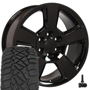 OE Wheels CV76 20x9 6x139.7 Gloss Black Wheels 275-55-20 Sailun TerraMax RT Tires TPMS SET