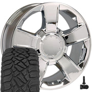 OE Wheels CV79 20x8.5 6x139.7 Chrome Wheels 275-55-20 Sailun TerraMax RT Tires TPMS SET