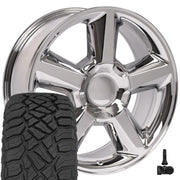 OE Wheels CV83 20x8.5 6x139.7 Chrome Wheels 275-55-20 Sailun TerraMax RT Tires TPMS SET
