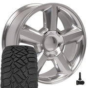 OE Wheels CV83 20x8.5 6x139.7 Polished Wheels 275-55-20 Sailun TerraMax RT Tires TPMS SET