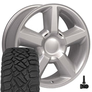 OE Wheels CV83 20x8.5 6x139.7 Gloss Silver Wheels 275-55-20 Sailun TerraMax RT Tires TPMS SET
