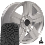 OE Wheels CV84 20x8.5 6x139.7 Gloss Silver Machined Wheels 275-55-20 Sailun TerraMax RT Tires TPMS SET