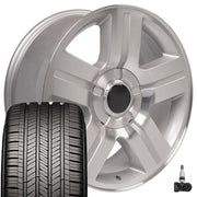OE Wheels CV84 22x9 6x139.7 Gloss Silver Machined Wheels 285-45-22 Goodyear Eagle Touring Tires TPMS SET