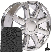 OE Wheels CV85 20x8.5 6x139.7 Chrome Wheels 275-55-20 Sailun TerraMax RT Tires TPMS SET