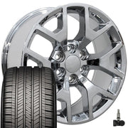 OE Wheels CV92 22x9 6x139.7 Chrome Wheels 285-45-22 Goodyear Eagle Touring Tires TPMS SET