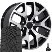 OE Wheels CV92 22x9 6x139.7 Gloss Black Machined Wheels 285-45-22 Sailun TerraMax RT Tires TPMS SET