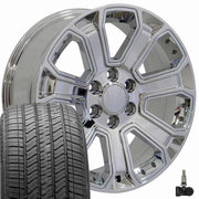 OE Wheels CV93 22x9 6x139.7 Chrome with Chrome Insert Wheels 275-50-22 Bridgestone Alenza A/S 02 Tires TPMS SET
