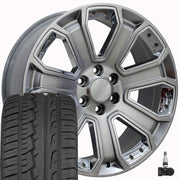 OE Wheels CV93 22x9 6x139.7 Gloss Hyper Black with Chrome Insert Wheels 285-45-22 Ironman iMove GEN 2 SUV Tires TPMS SET