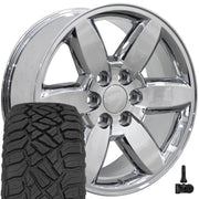 OE Wheels CV94 20x8.5 6x139.7 Chrome Wheels 275-55-20 Sailun TerraMax RT Tires TPMS SET