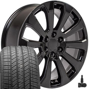 OE Wheels CV95 22x9 6x139.7 Gloss Black Wheels 275-50-22 Bridgestone Alenza A/S 02 Tires TPMS SET