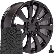 OE Wheels CV95 22x9 6x139.7 Gloss Black Wheels 285-45-22 Sailun TerraMax RT Tires TPMS SET