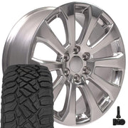 OE Wheels CV95 22x9 6x139.7 Polished Wheels 285-45-22 Sailun TerraMax RT Tires TPMS SET